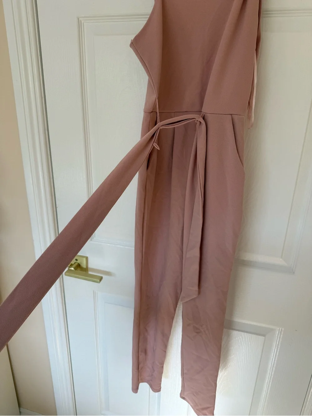 One-Shoulder Mauve Pink Jumpsuit with Waist Tie